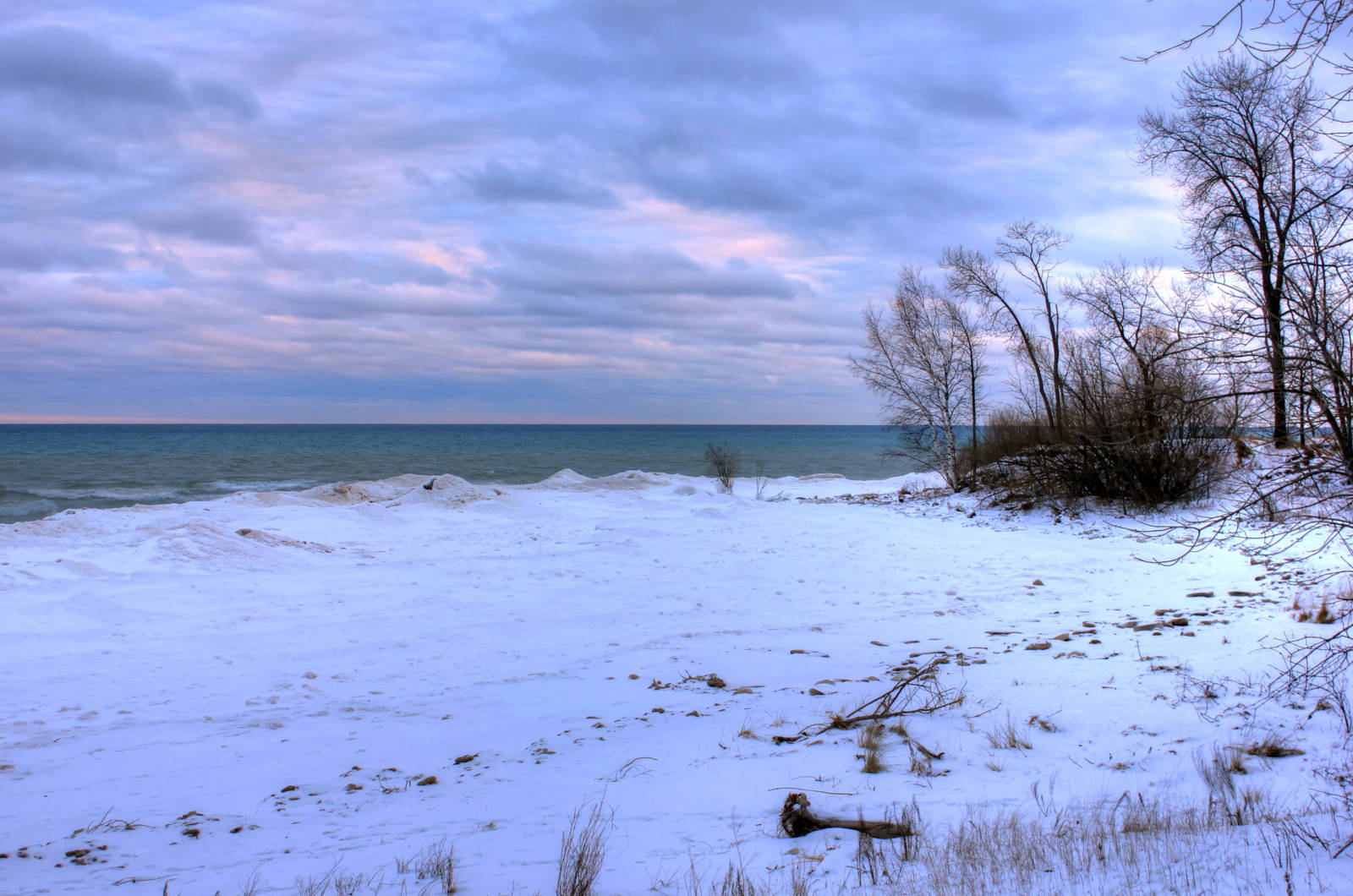 lake michigan shore line in winter